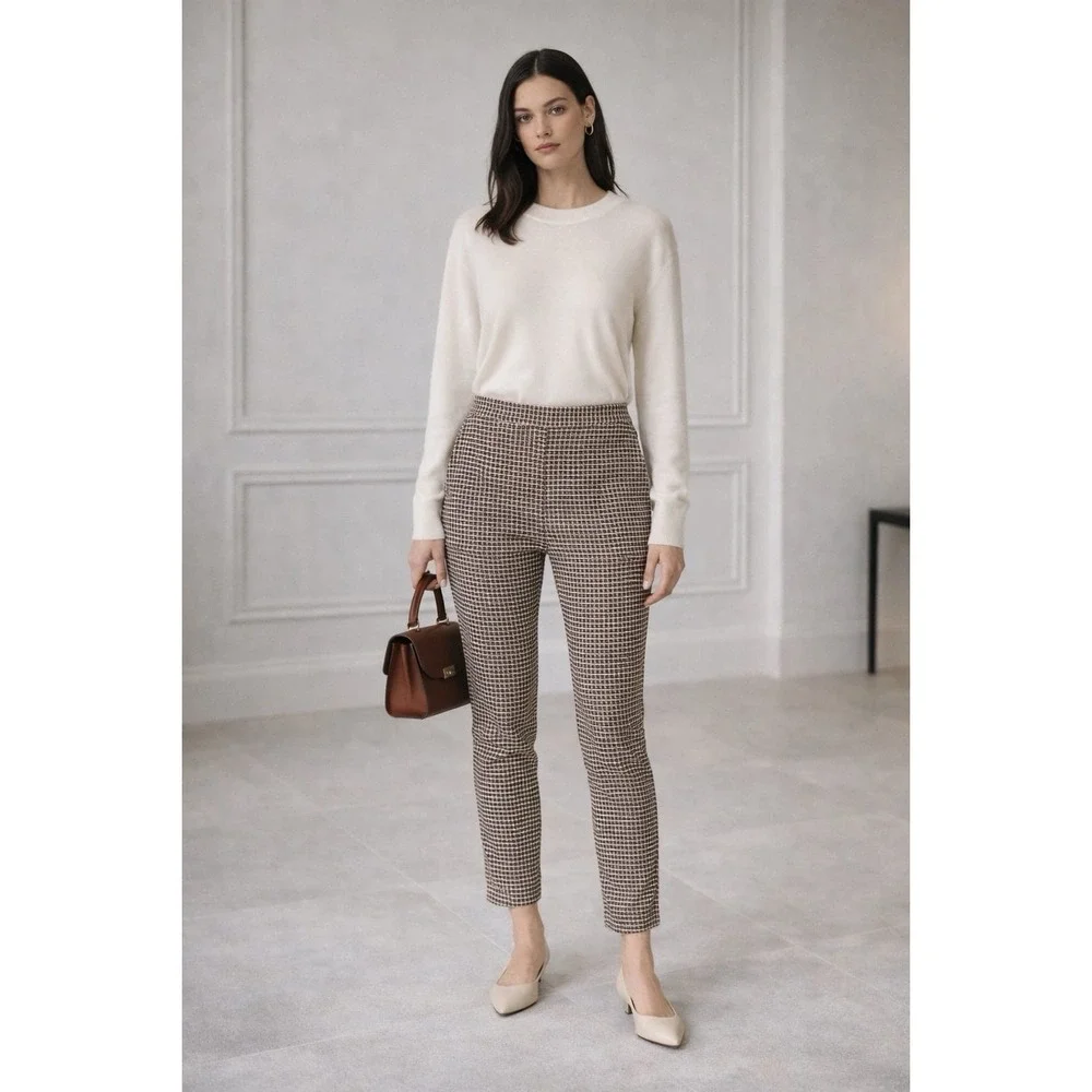 ANTHROPOLOGIE Sanctuary New Pants XL Women's Westside Check Chocolate Crop Brown - Picture 1 of 13